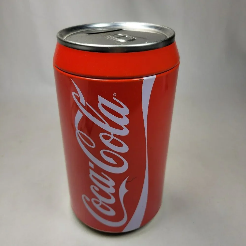 Coca Cola Classic Coke 7.5” Large Tin Can Coin Bank With Slot